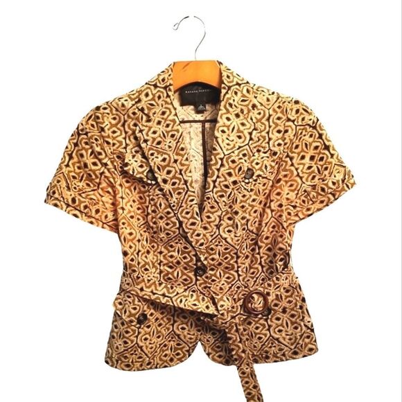 Banana Republic Tan Brown Short Sleeve Safari Print Jacket Size 0   8 374 - Picture 2 of 11